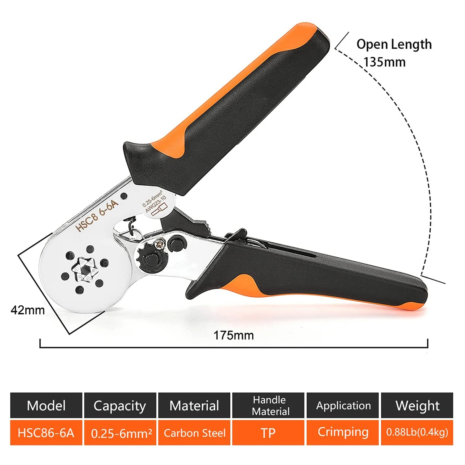 HSC8 6-6 Hexagonal Ferrule Crimping Tool Self-adjusting Ratchet Wire Crimper Plier for Wire Terminals Cables End-sleeves