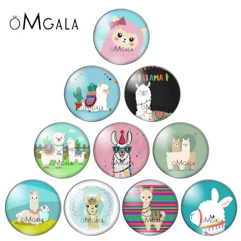 

Cartoon Cute Alpaca Round photo glass cabochon demo flat back Making findings 10mm/12mm/16mm/18mm/20mm/25mm/30mm