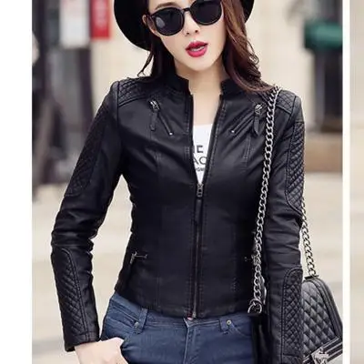 Women Spring Autumn Pu Leather Jacket Casual Slim Soft Moto Jacket Biker Faux Leather Jacket Female Coat Basic Streetwear