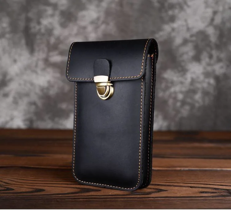 Luxury Genuine Leather Waist Bag General Phone Bag Pouch Vintage Phone Case Mens Belt Bag Phone Loop Holster for IPhone Samsung