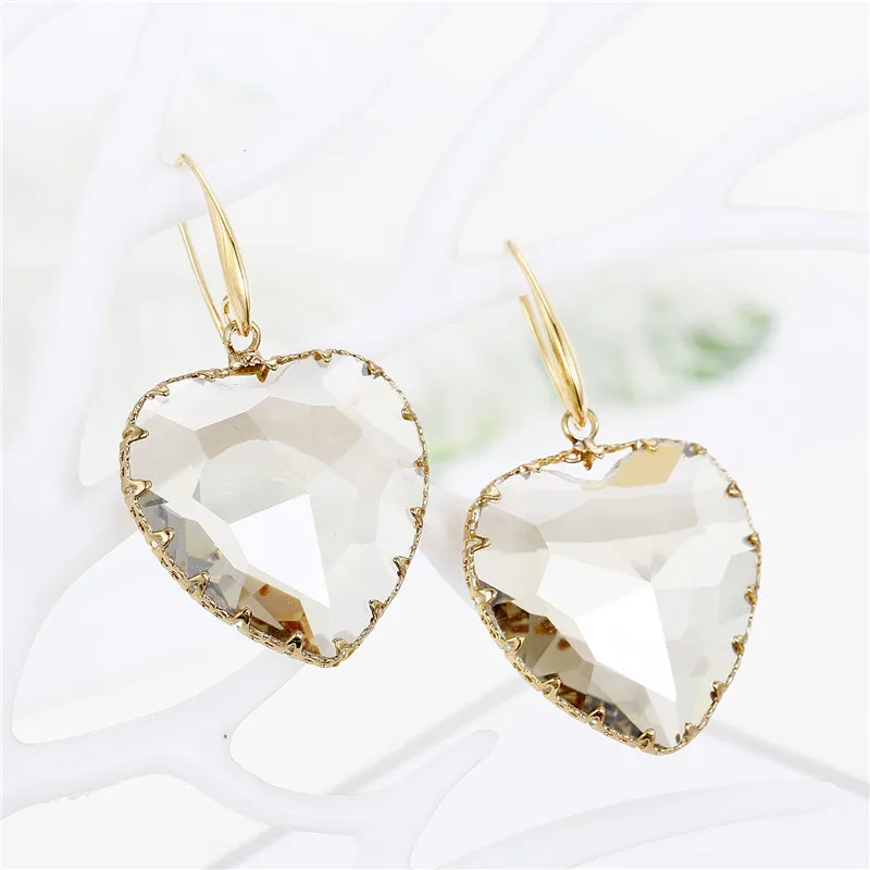 1Pair Female Green Crystal Earrings For Women Jewelry Love Heart Dangle Earings Eardrop Christmas Earing E335