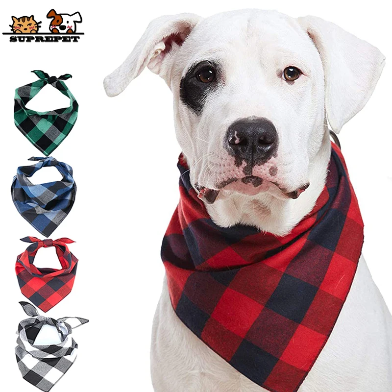 

SUPREPET Dog Collars for Pet Dog Cat Cute Plaid Adjustable Dog Collars Puppy Slobber Towel Cat Collar Plaid Scarf Dog Bandana