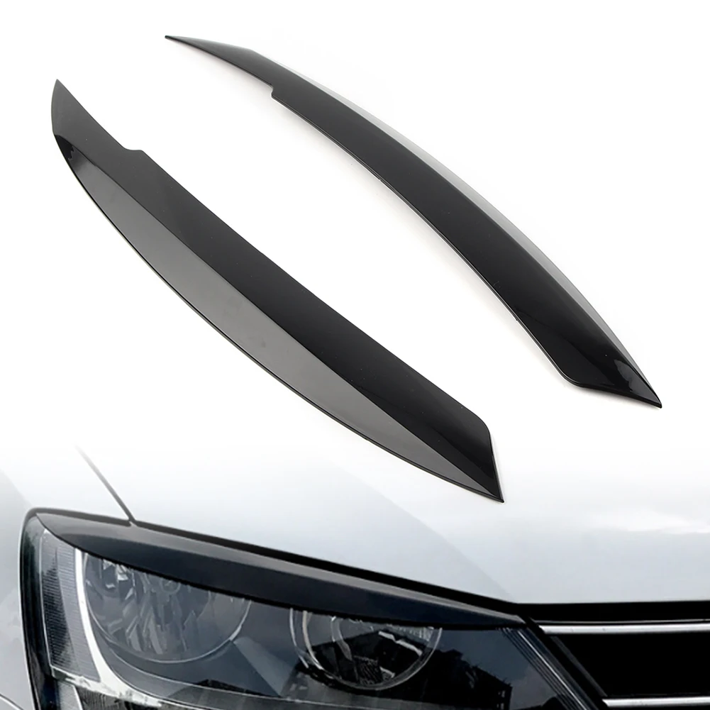 For VW Jetta MK6 Car Headlight Eyelid Eyebrow Trim Cover 2010 2011 2012 2013 2014 2015 2016 2017 2018 Glossy Black ABS Plastic