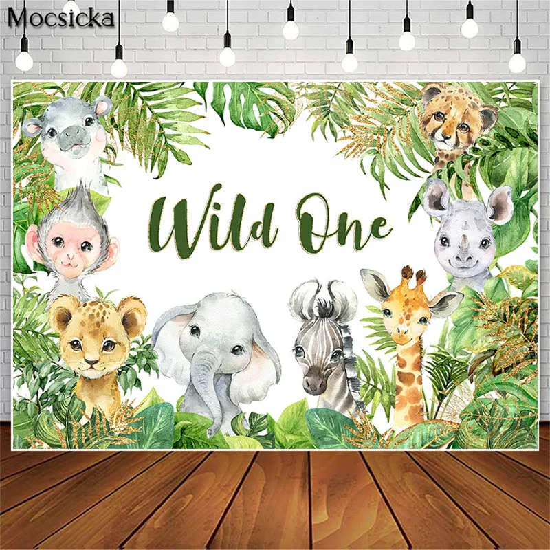Mocsicka-Toile de fond pour la photographie d'anniversaire Safari, fond de bébé sauvage, décoration de fête animale, affiche de papier peint, accessoires de bannière