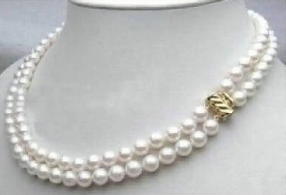 

Double strands 8-9mm natural south sea white pearl necklace 18 925silver GOLD CLASP