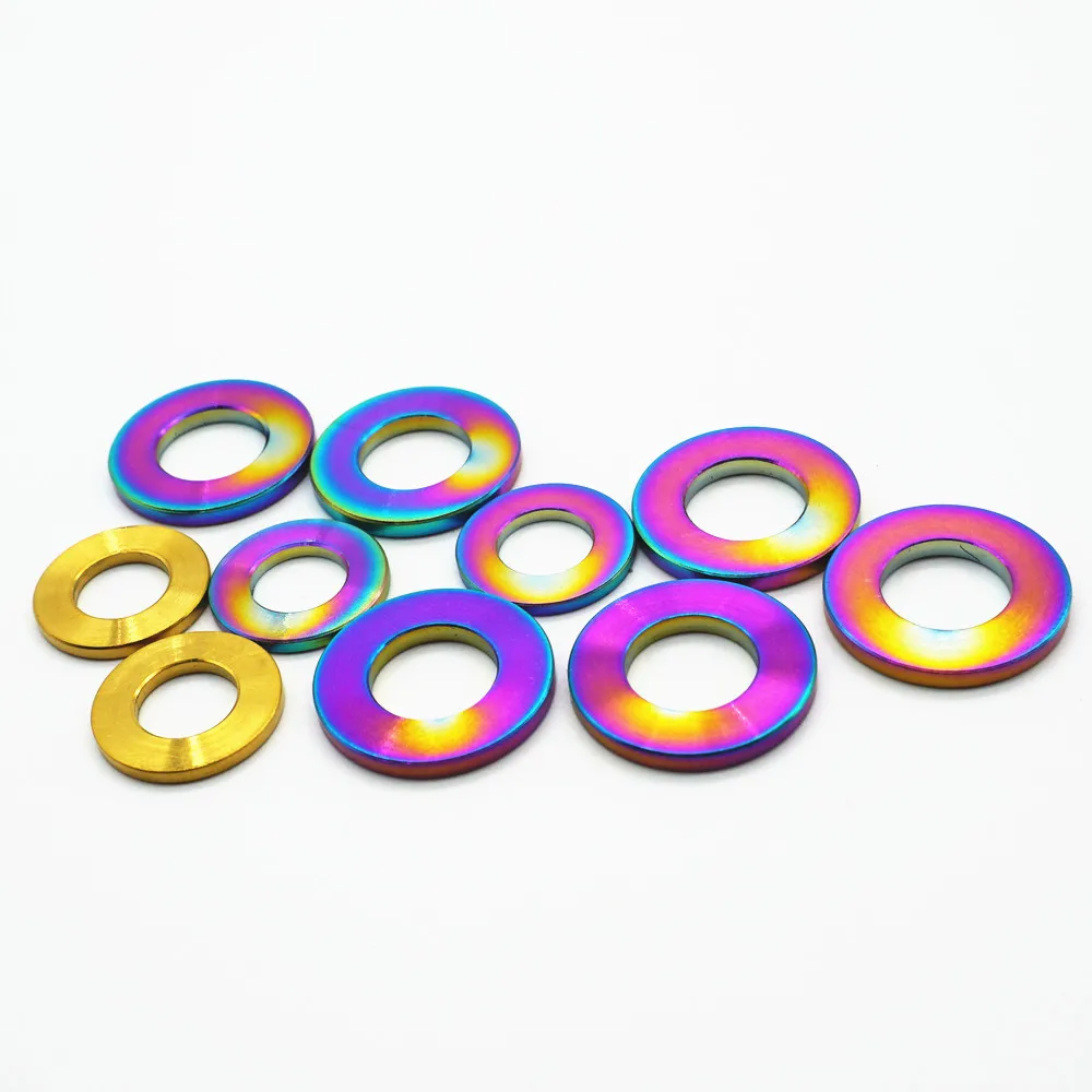 6pcs M5 M6 M8 M10 Gasket Titanium Washer for Motorcycle Bicycle Titanium Gold Color Multicolor Ti Fastener