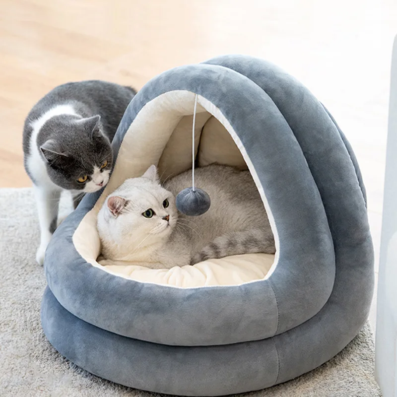 

Pet Cat House Bed Yurt Small Dog Beds Tent Warm Soft Cat Kennel Four Seasons Portable Removable Washable Puppy Mat Cat Supplies