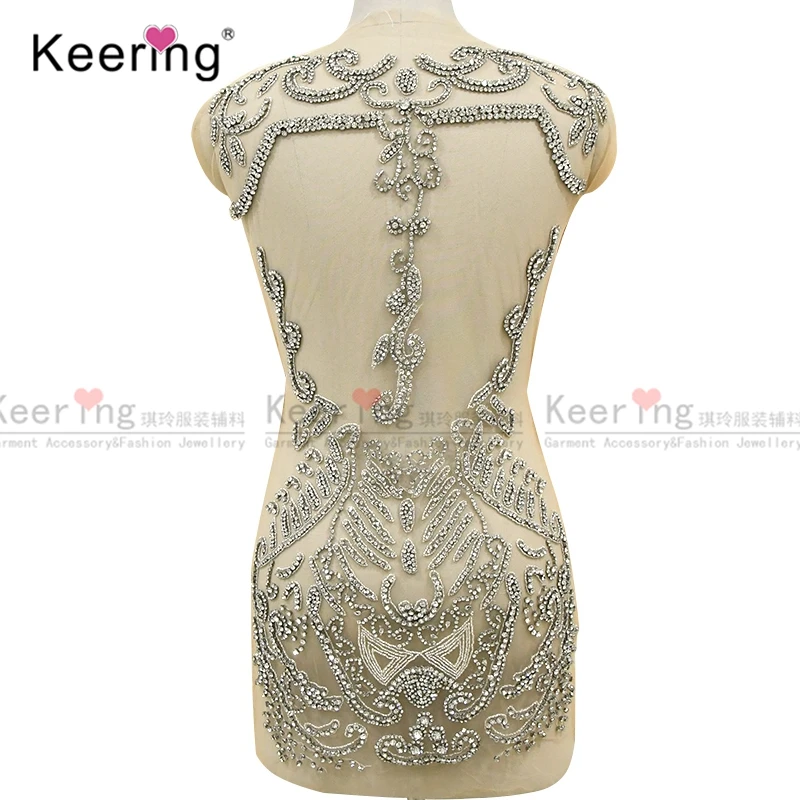 Silver Rhinestone Fabric Body Applique, Evening Dress Panel, WDP-266, Online Celebrity