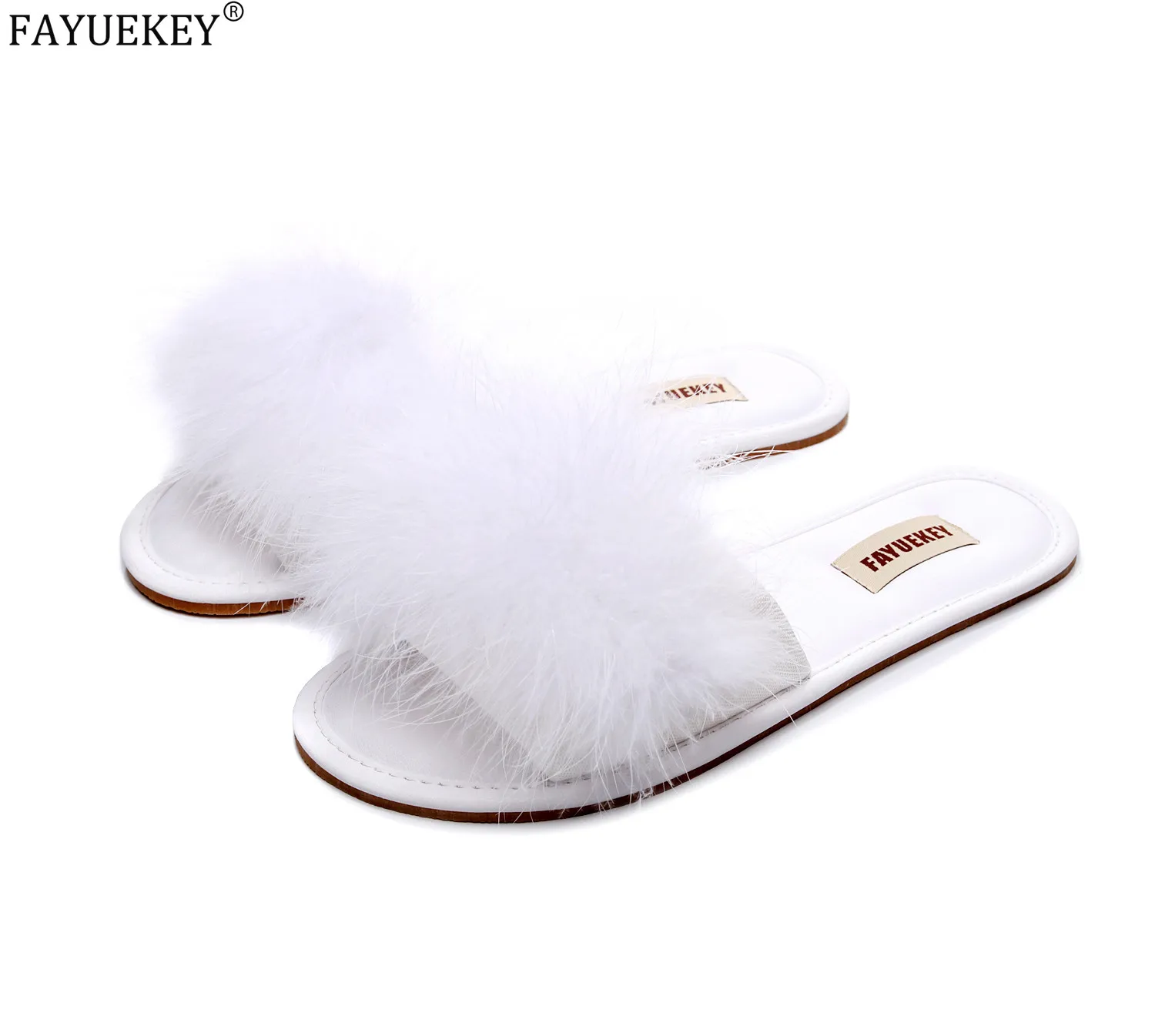 FAYUEKEY 2023 New Spring Summer Home Cotton Plush Fur Slippers  PU sole Furry Slide Women Indoor Floor flip flop Flat Shoes