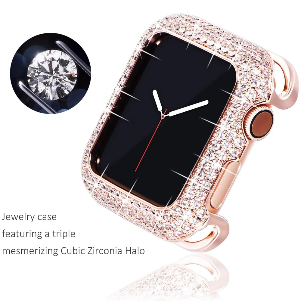 loose style 44mm 41mm Bling Case for Apple Watch 7 SE 6 5 4 3 40mm Frame Bronze Metal Jewelry Protective Cover Crystal 45mm Case