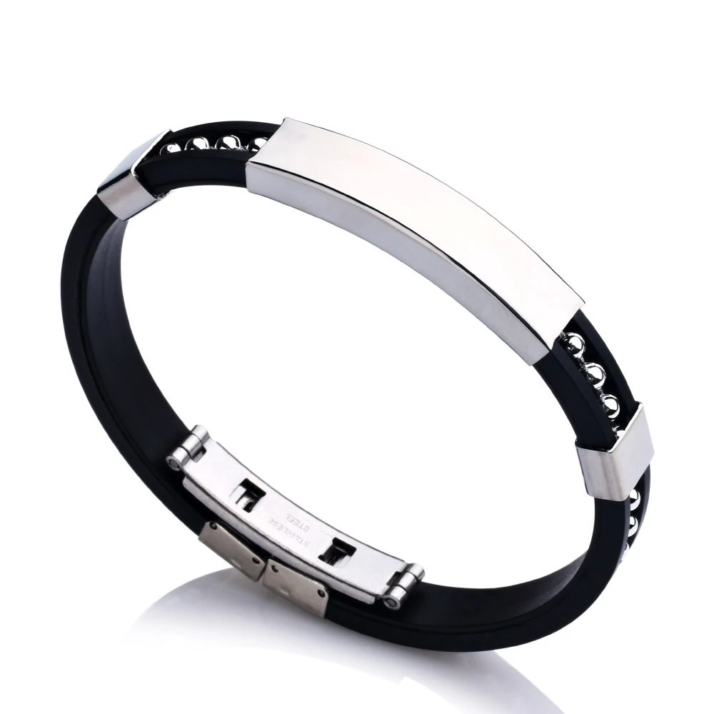 2024 Trend Jewelry Stainless Steel Silicone Bracelet Men Vintage Rubber Wire Bead Bracelets Bangles Men Jewelry Pulsera