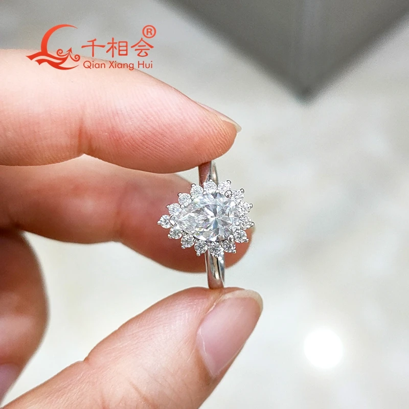 

925 silver Pear with round brand ring 6x8mm 1.25ct white Moissanite Rings Flower Fancy Jewelry