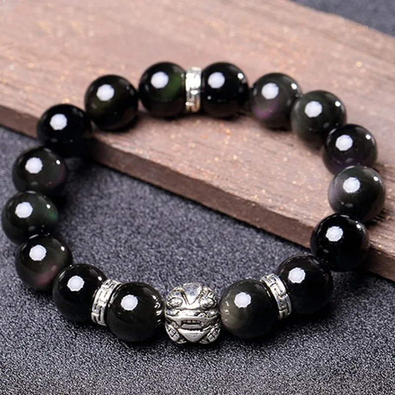 Natural Black Obsidian Stone Beaded Bracelets Fengshui Pixiu Bracelet for Men Women Wristband Bracelet Jewelry