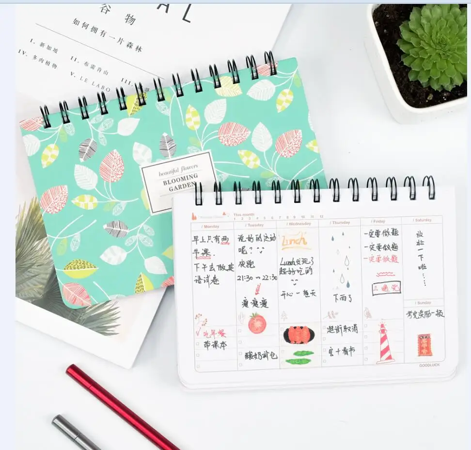 Kawaii Agenda 2020 2021 Weekly Planner Spiral Cat Notebook For School Stationery Flower Daily Plan Sketchbook Office Supplies