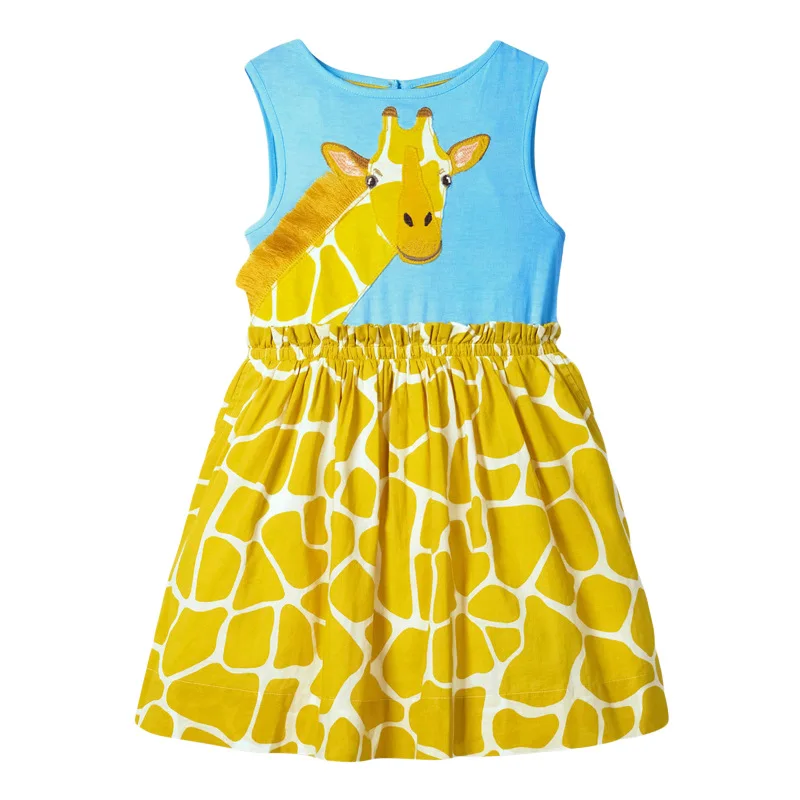 Little maven Summer Dress Baby Girls Cotton Animals Yellow Sleeveless Dress Lovely Children Casual Clothes for Kids 2-7 year