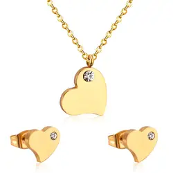 LUXUKISSKIDS Set of Earrings And Chain Heart Pendant Necklace with Studs Jewellry Women Fashion Korean Lovely Girls Accessories