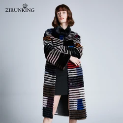 ZIRUNKING-abrigo de piel de visón Real para mujer, abrigo largo a rayas cosido, colorido, a la moda, de alta calidad para otoño, nuevo, 2020, ZC1902