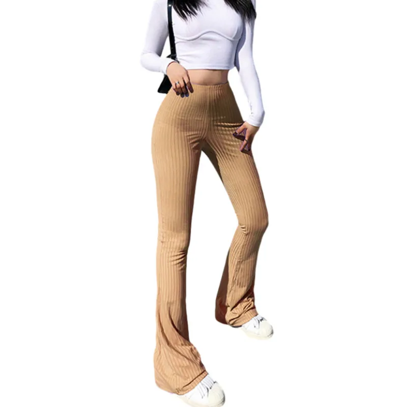 Women Sexy Close-fitting Flared Pants, Solid Color High Waist Trousers Casual Daily Wear Slim Spring Autumn