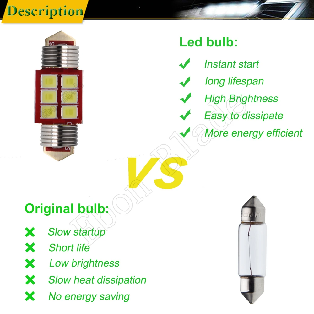10Pcs 28mm 31mm C5W Car LED Light 3030 6SMD Interior Festoon Dome Map Reading Bulb Auto Door Trunk License Plate Lamp White 12V