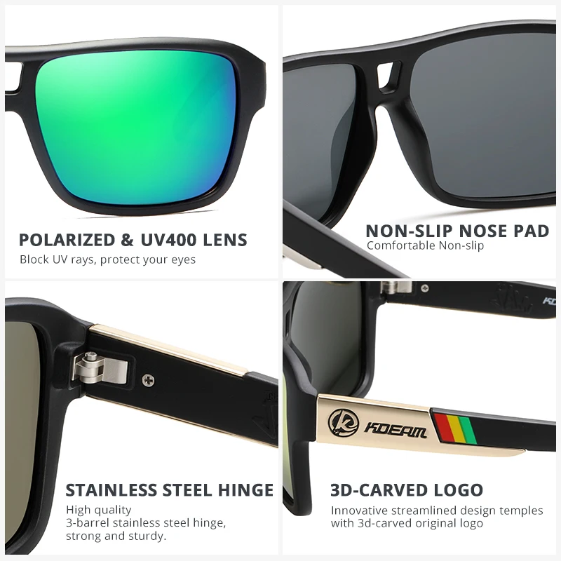 KDEAM Jam Lifestyle Herren-Sonnenbrille, polarisiert, quadratisch, übergroß, Blitzspiegel, Sonnenbrille, Hartbox im Lieferumfang enthalten – Detail 4