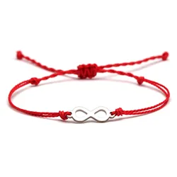 Stainless Steel Infinity Love Charm Handmade Bracelet Women Girl Red Blue Black Orange Waxed String Simple Beach Surf Jewelry