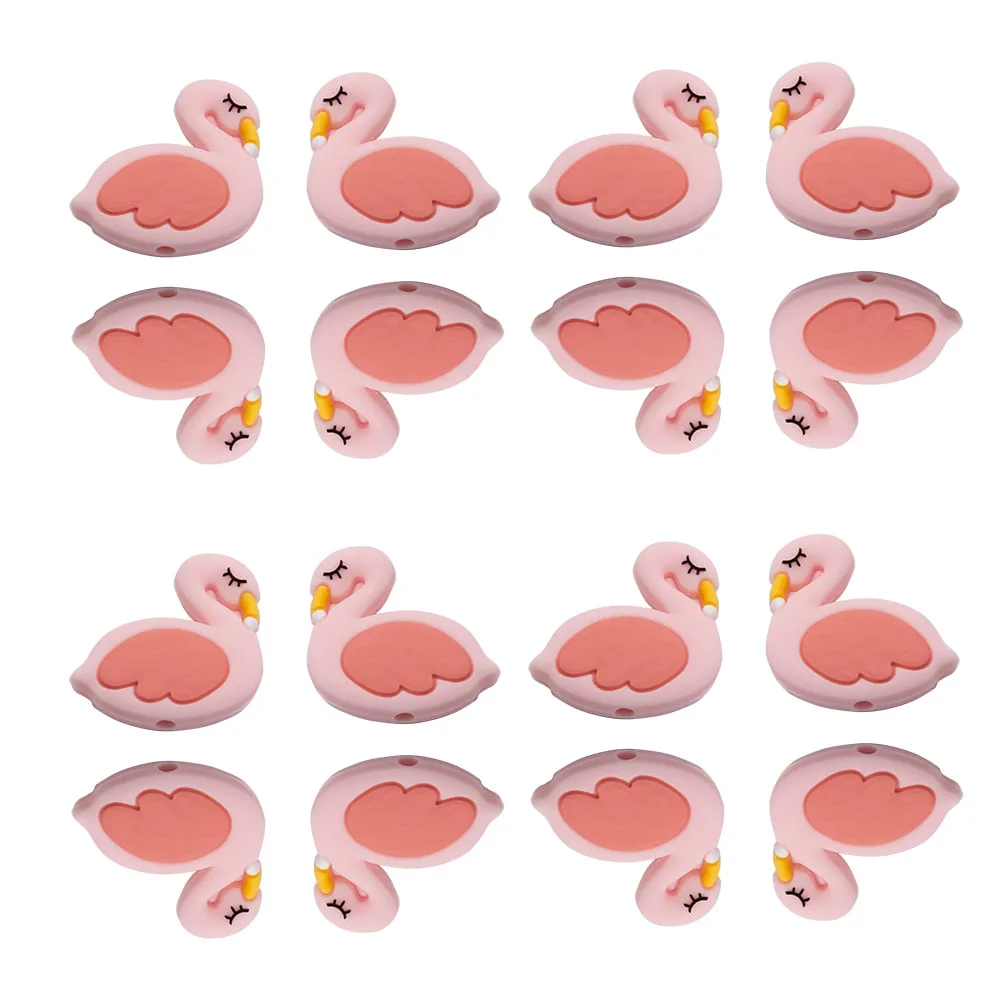 Cute-idea 10pcs Mini Flamingo Animal Baby Teether Silicone Beads BPA Free For Baby Toys Chewable Pacifier Chain DIY Making