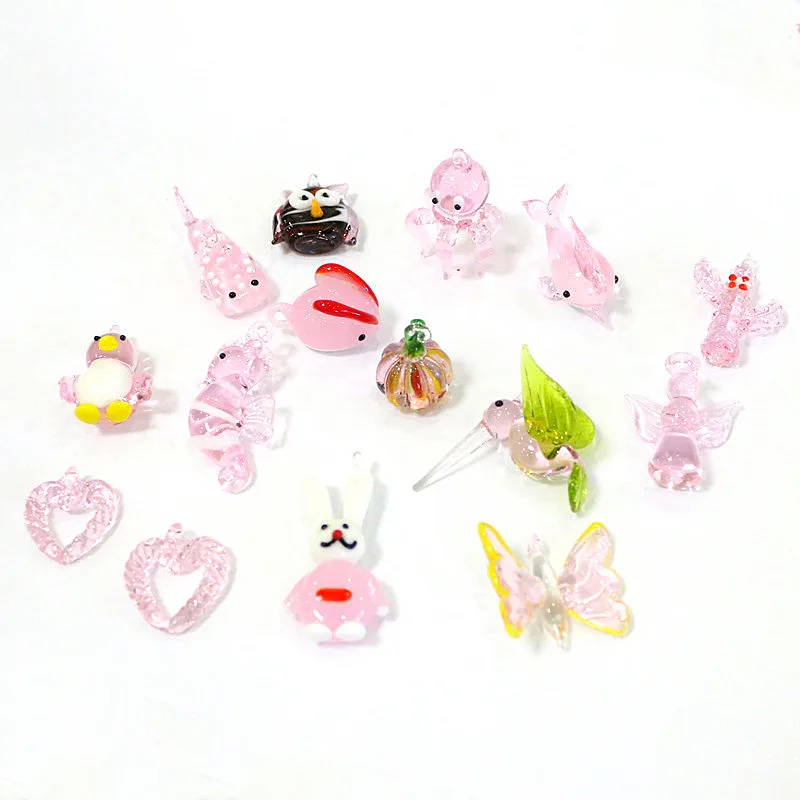 Hanging Pink Glass Sea Animal Pendant Cute Octopus Dolphin Seahorse Whale Rabbit Bird Owl Penguin Cactus Butterfly Pumpkin Angel