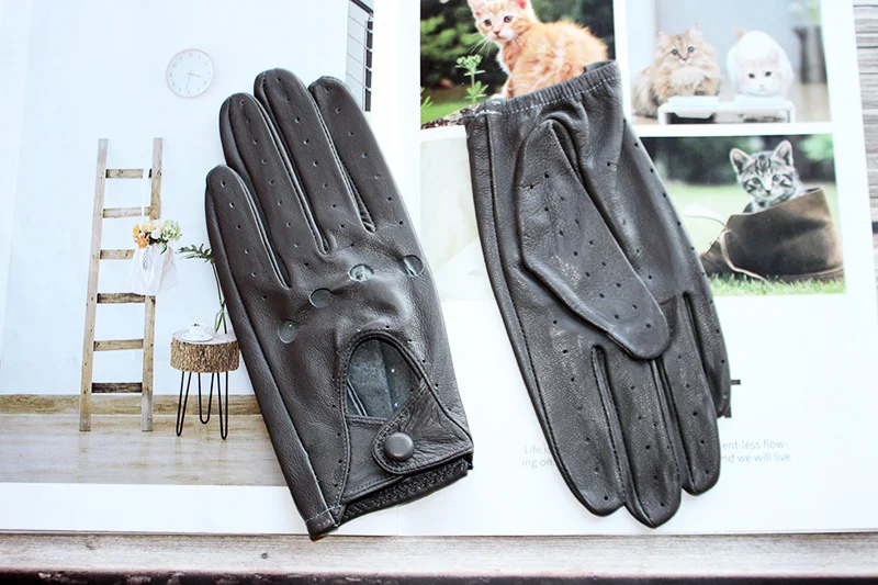Women's Summer Full Finger Leather Gloves Breathable Single-Layer Sheepskin Fashionable Short Motorcycle Riding Gloves