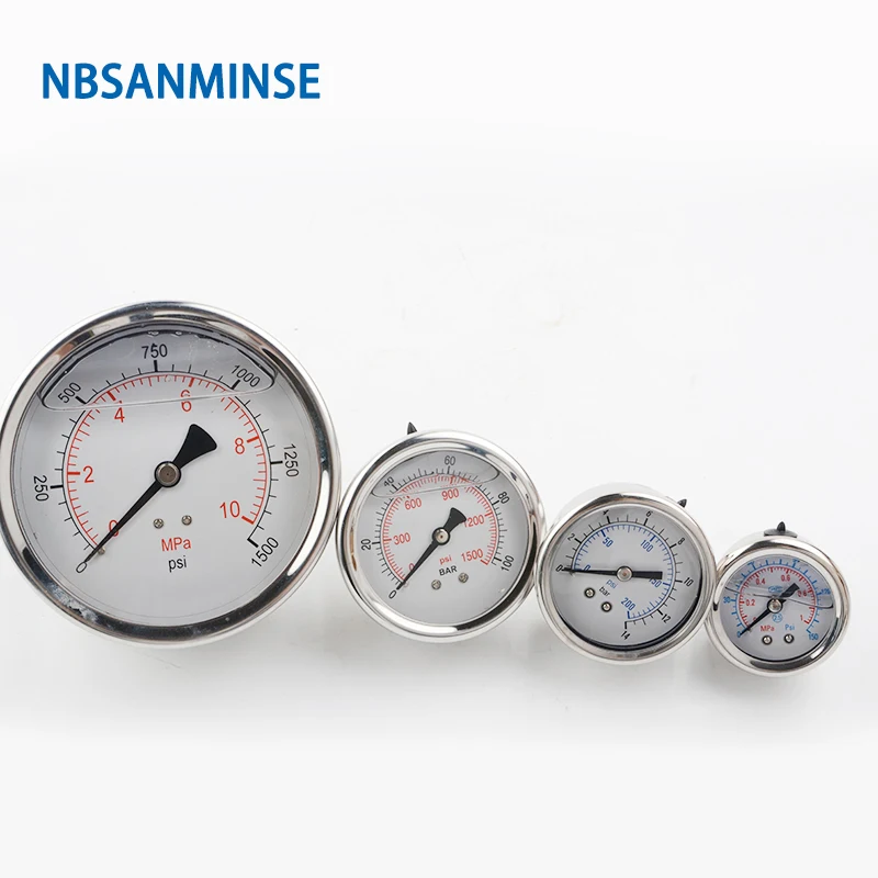 NBSANMINSE Hydraulic Oil Pressure Gauge SM2SB50B/L 2 inch G1/4 Liquid Manometer Pression Instruments SS304 Gauge Brass Thread