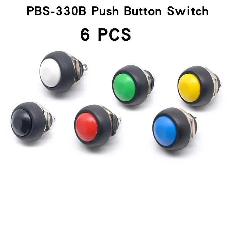 6Pcs PBS-33b 2Pin Mini Switch 12mm 12V 1A Waterproof momentary Push button Switch since the reset Non-locking