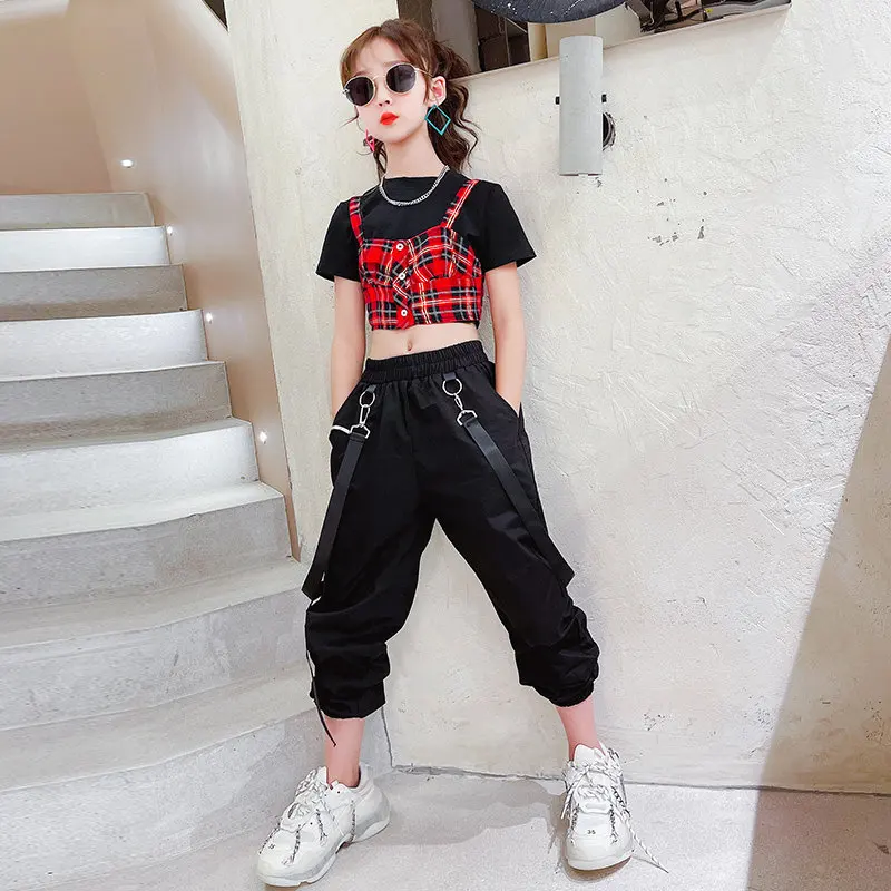 

Girl Summer Hip Hop Outfits Fashion Crop Top + Cargo Pants Set Kids Streetwear Teenage Clothes Suit Child Hiphop Fashion Costume