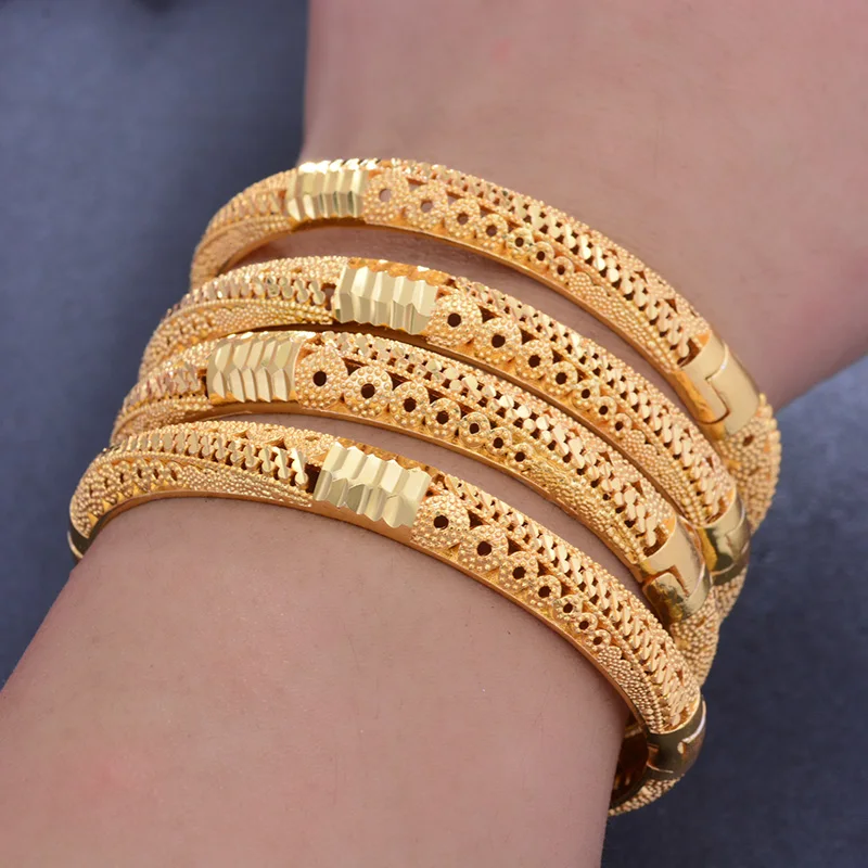 

Wando 24K Dubai Bangles Ethiopia gold color Bangles For women African American Party wedding Bracelet Middle East Ram gift