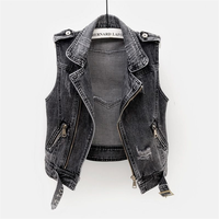 Fashion Denim Vest Female Spring Autumn Sleeveless Wild Tops Short Jacket Women Plus Size 5XL Smoky Gray Jean Waistcoat