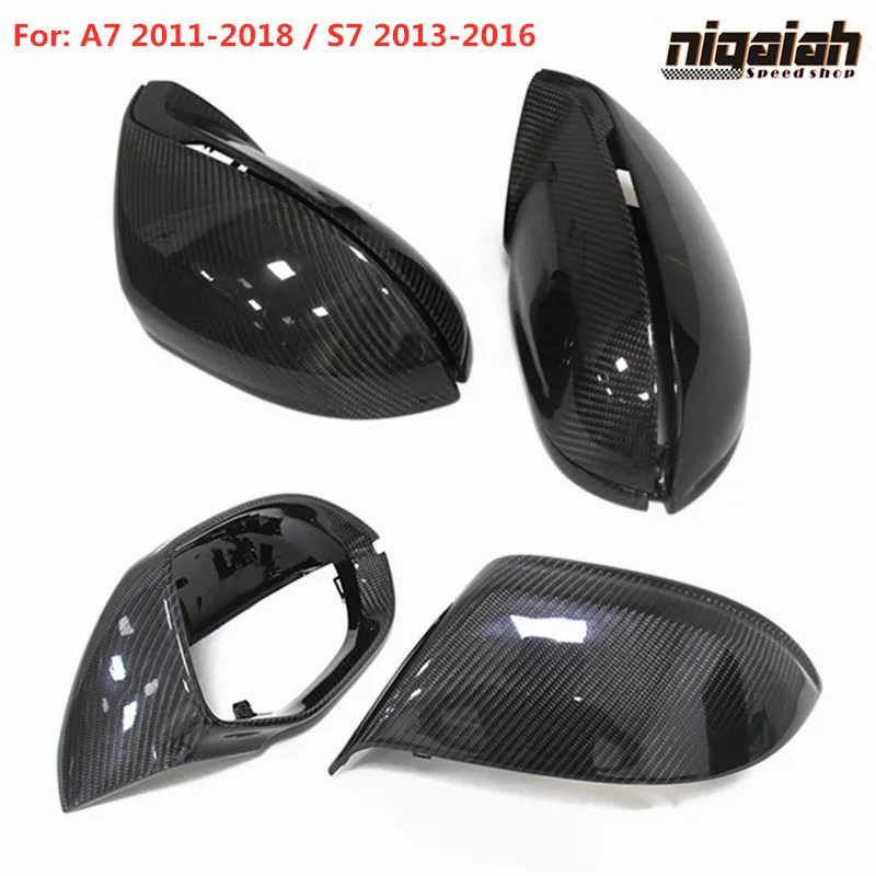 Carbon Fiber Mirror Cover Car Rearview Mirror Caps 1:1 Replacement with / without Lane Assist For Audi A7 2011-2018 S7 2013-2016