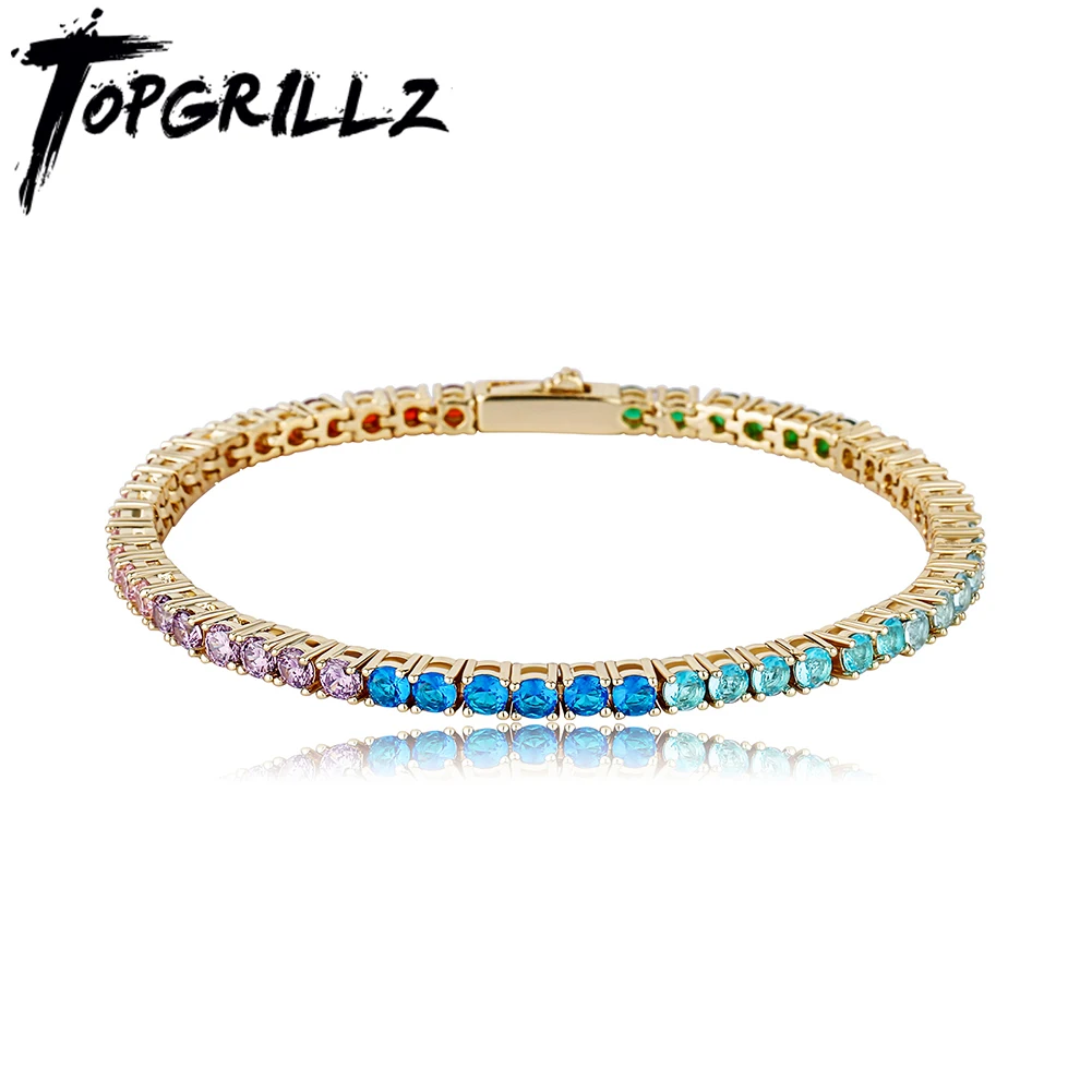 TOPGRILLZ 2021 New 3 MM 7 Colors Tennis Chain Full Micro Pave Iced Out Cubic Zirconia Hip Hop Punk Jewelry Gift For Men Women