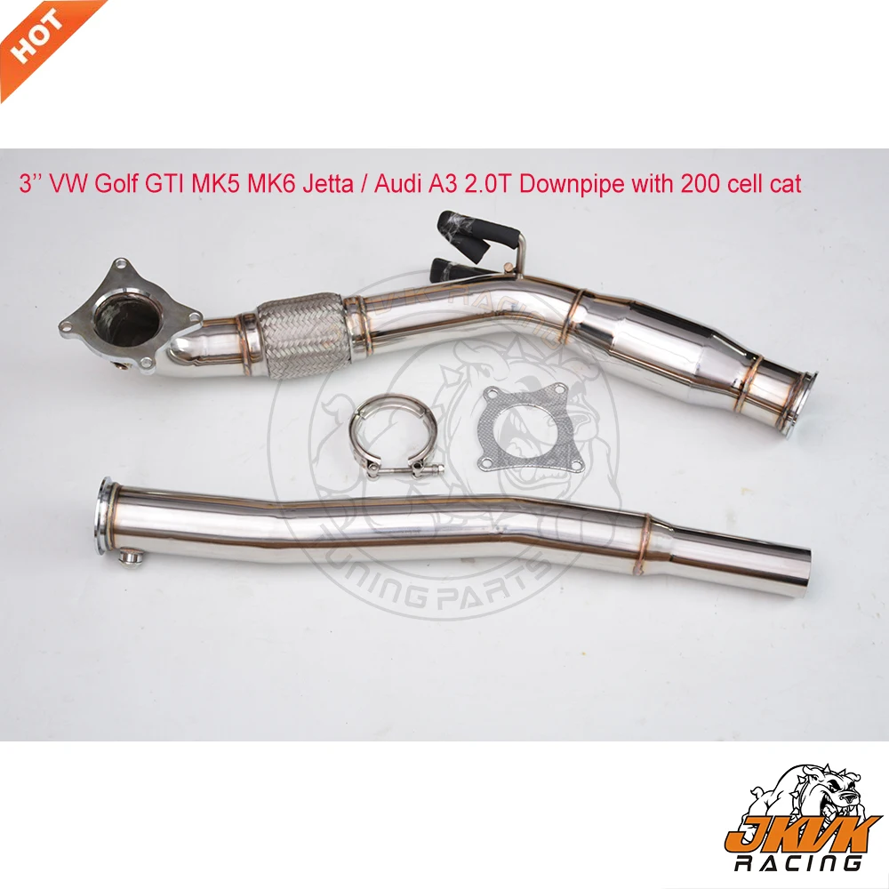 JKVK RACEING 3.0'' Golf G TI MK5 MK6 A3 2.0T 2006-2010 200 cell cat Downpipe