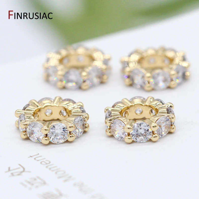 10mm 14K Gold Plated Brass Zircon Rhinestone Rondelles Crystal Bead Loose Spacer Beads for DIY Jewelry Making Accessories