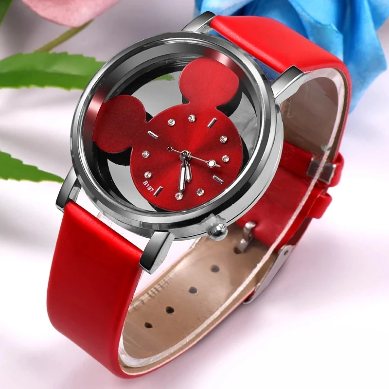 Luxury Mickey Women Watches Brand Fashion Lady Stainless Steel Hollow Quartz Women \'s Clock Relogio Feminino Reloj Mujer