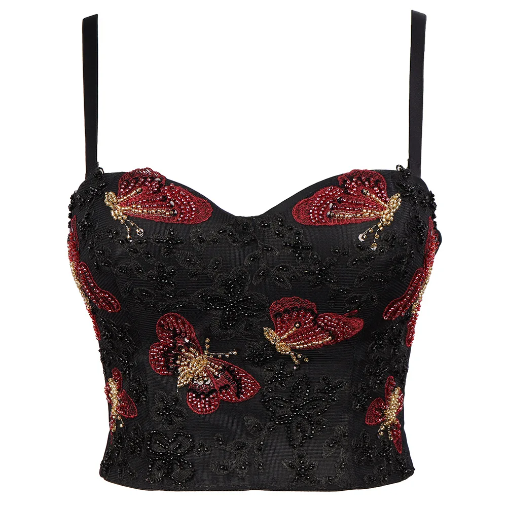 

Sexy Sweet Embroidery Butterfly Sweet Girl Short Tube Top Night Club Party Cropped Vest Women Wedding Bralette Plus Size