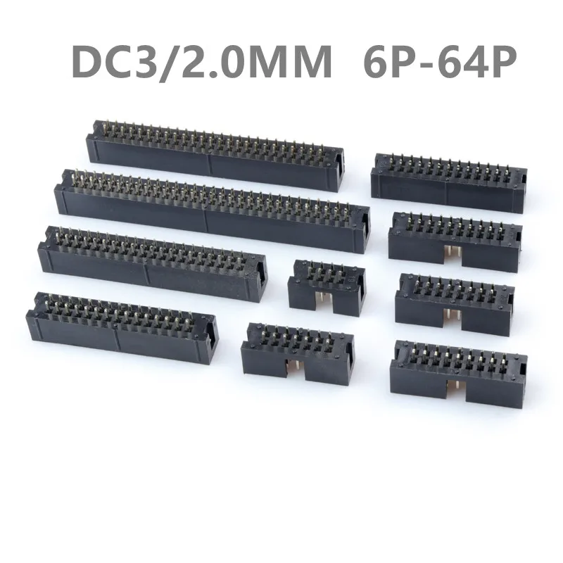 10PCS IDC/JTAG 2.0 DC3 Male Pin PCB Header Connector 2*3/4/5/6/7/8/26/40/50/60P Straight Shrouded Socket Box header pitch 2.0mm