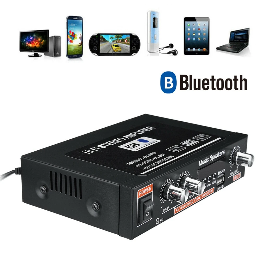 Universal G30 HIFI Bluetooth Car Audio Power Sound Amplifier FM Radio Player Support TF / USB / DVD / MP3 with Remote Controller