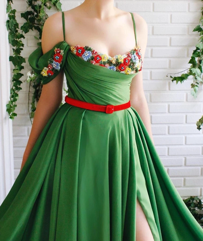 Verde marroquino muçulmano vestidos de noite a linha querida chiffon apliques longo luxo turquia dubai arábia saudita vestido de baile