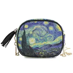 HEIßER Kleine Schulter Tasche Für Frauen Messenger Taschen Damen Retro Leder Van Gogh Ölgemälde Handtasche Geldbörse Weiblichen Crossbody-tasche