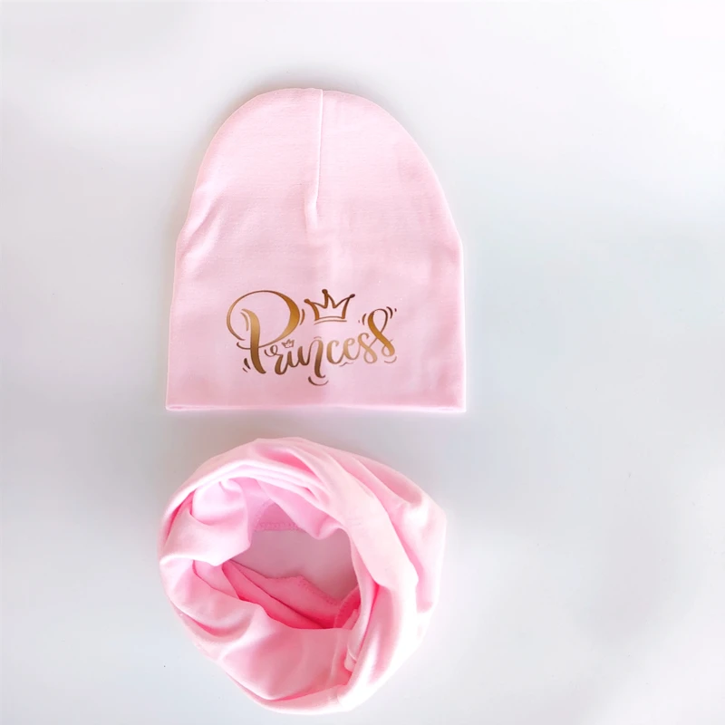 goldren letter printed Baby Hats scarf set for Girls Kids Hat Baby Boy Hat Cotton Children Scarf Collar Infant kids scarf