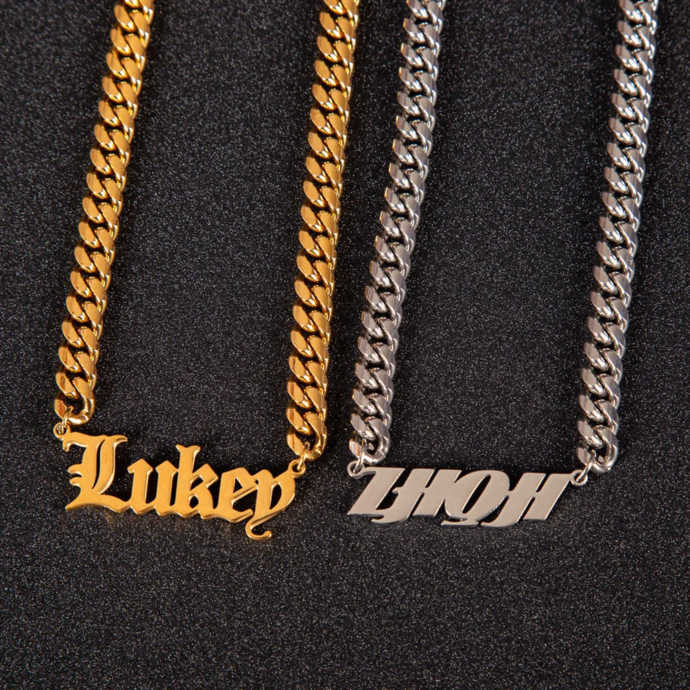 

8mm Cuban Nameplate Pendant Hiphop Men Stainless Steel Custom Letter Name Necklace Men Fashion Jewelry Gift