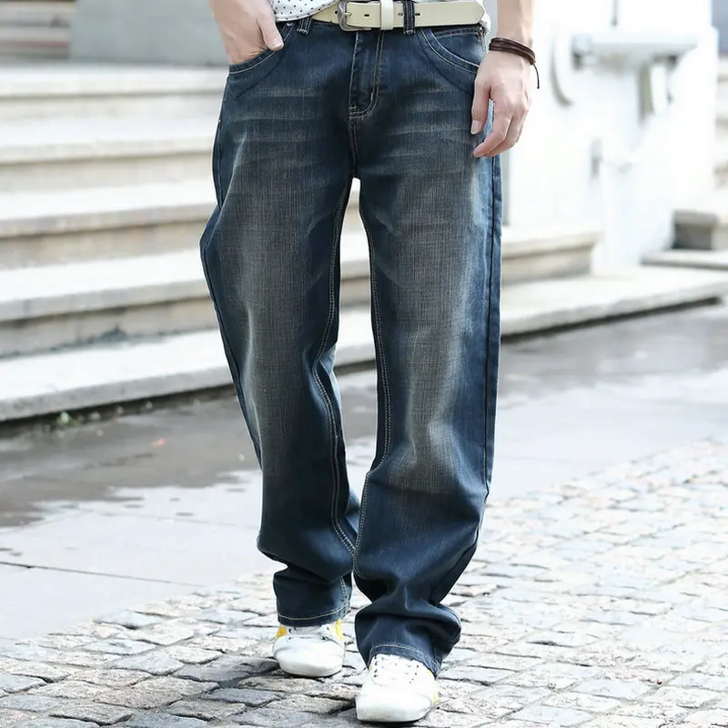 Fashion Baggy Men Wide Leg Denim Pants Harem Hip Hop  Streetwear Jeans Large Size Loose Straight Leisure Black Joggers Trousers