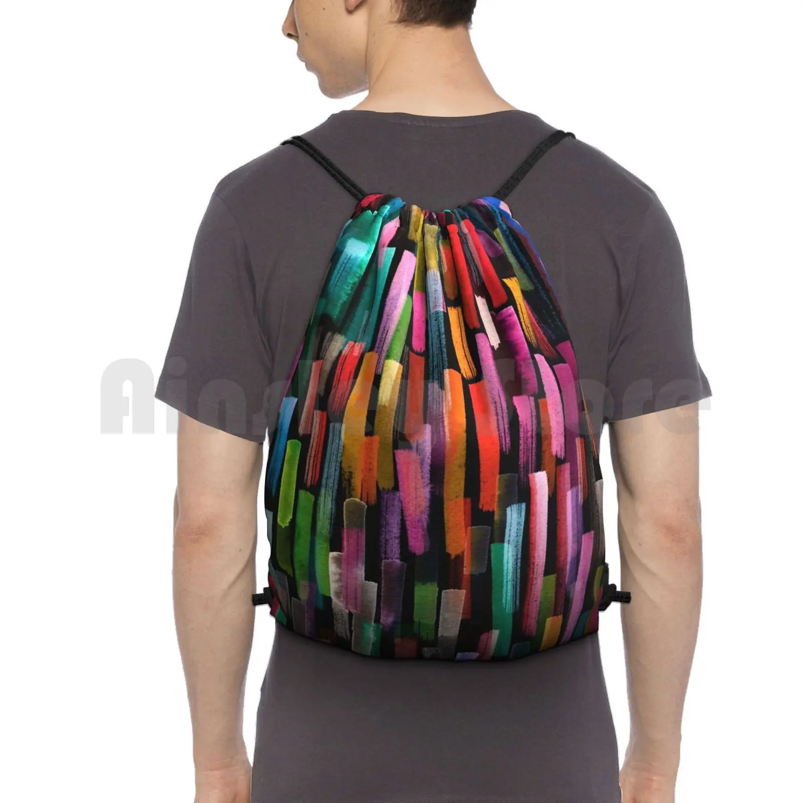 Multicolored Watercolor Stripes Pattern Backpack Drawstring Bag Riding Climbing Gym Bag Multicolor Colors Pattern Pattern