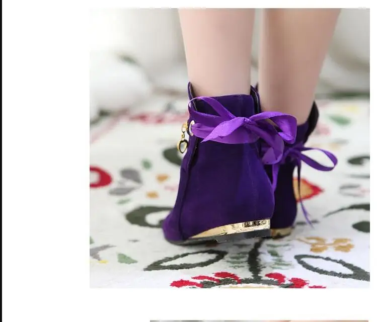 New Sweet Red Bow Ankle Boots Women Faux Suede Boots Short Boots Fashion round toe solid ankle boots Woman Shoes Large size