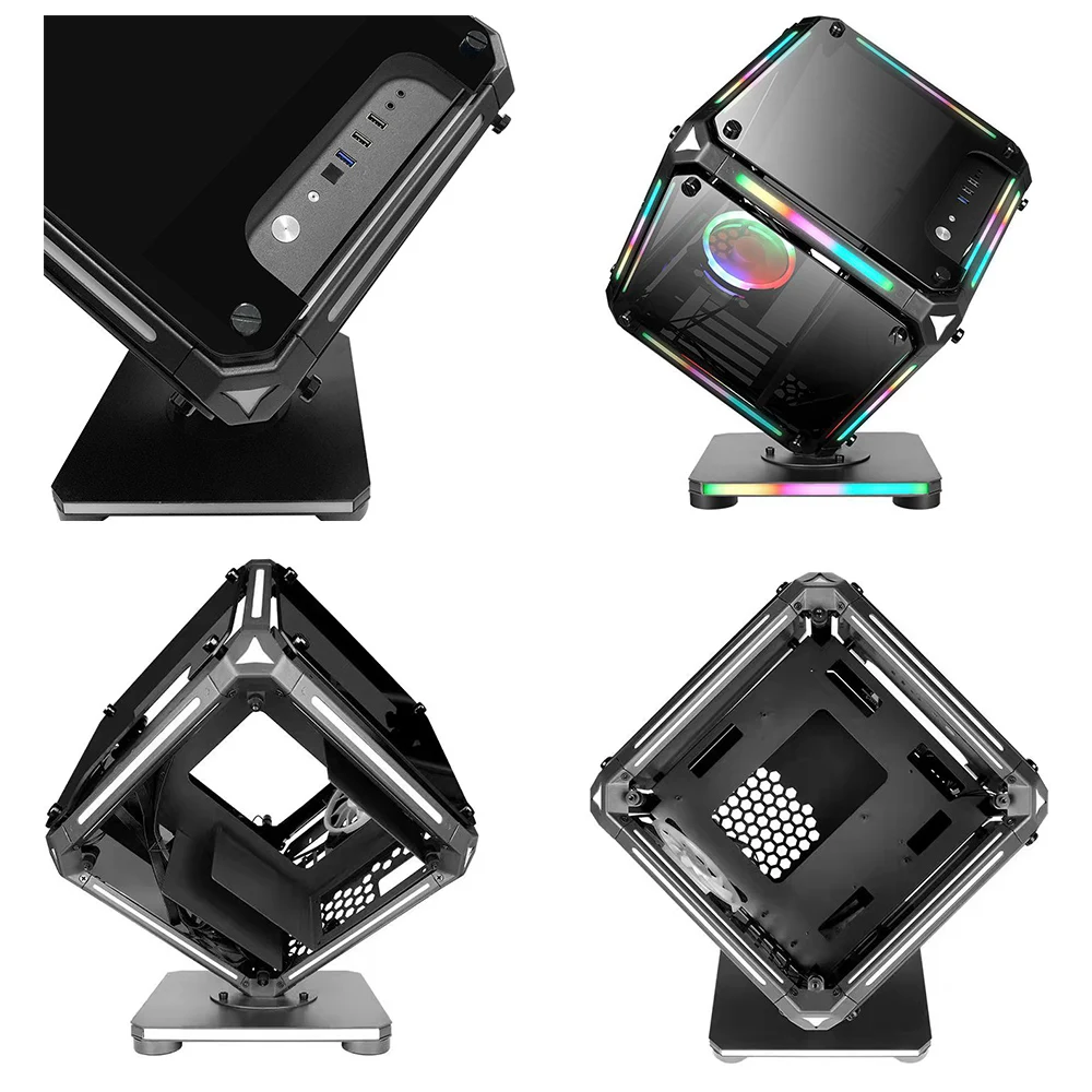 Imagem -02 - Caixa Atx para Jogos de Computador Design de Cubo Especial Desktop Transparente para pc Cases Rgb Vidro Temperado Chassi Matx Itx Micro