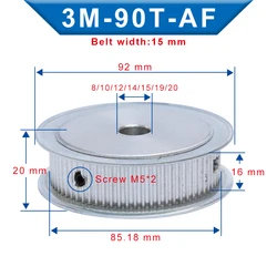 Timing Pulley 3M90T Inner Bore 8/10/12/14/15/19/20 mm Aluminum Belt Pulley Slot Width 16 mm For 3M-synchronous belt Width 15 mm